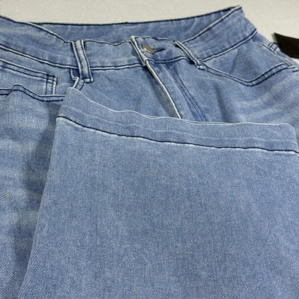 Emmiol Womens High Waisted Wide Leg Jeans Light Wash Blue Denim Stretch Pants M